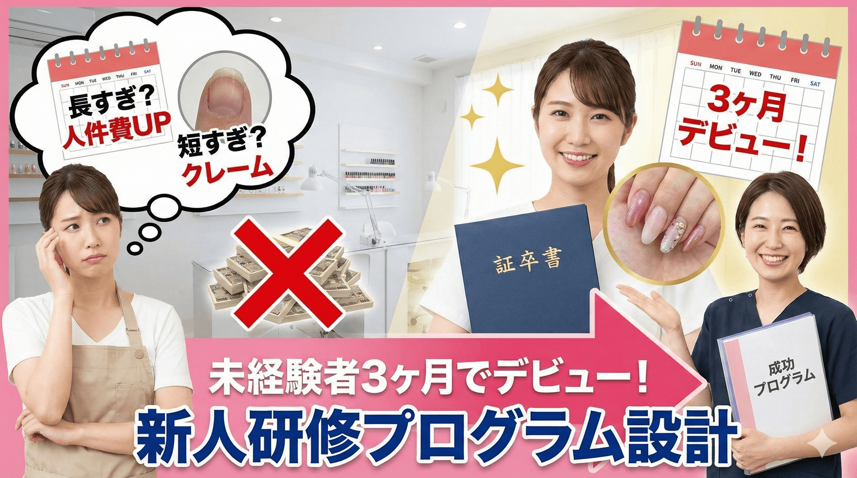 ネイルサロンの新人研修プログラム｜未経験者を3ヶ月でデビューさせる方法
